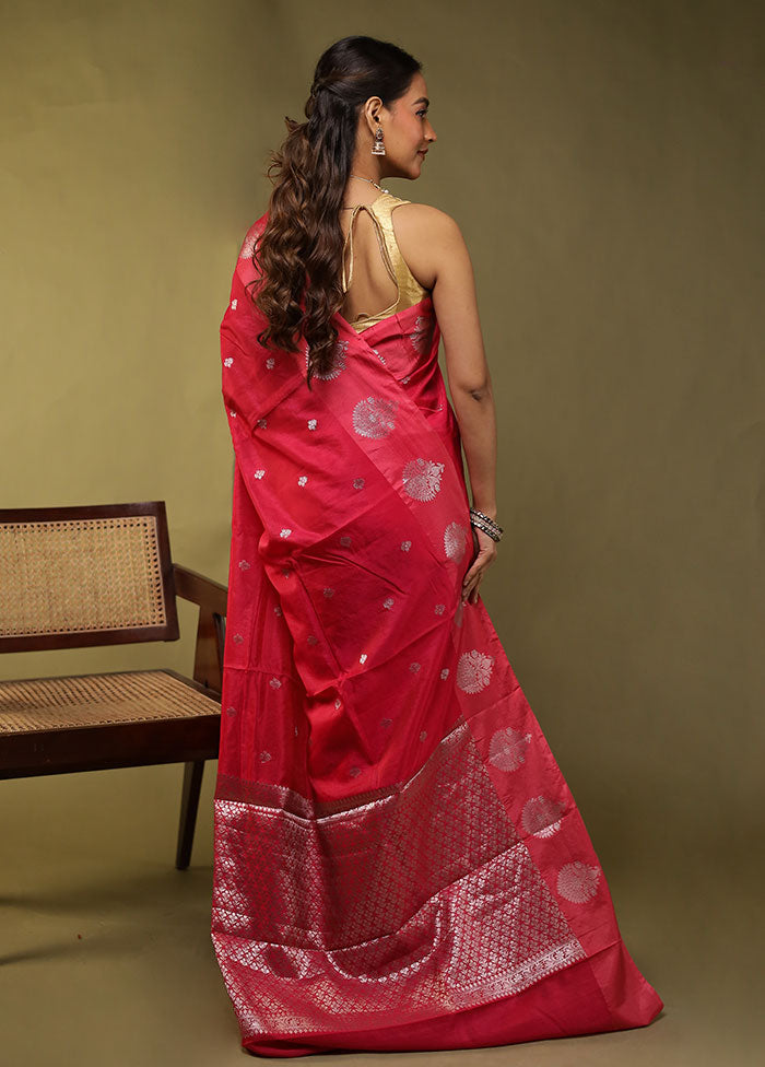 Pink Dupion Silk Saree With Blouse Piece