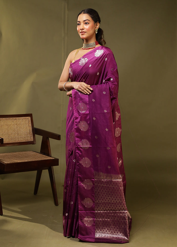 Purple Dupion Silk Saree With Blouse Piece