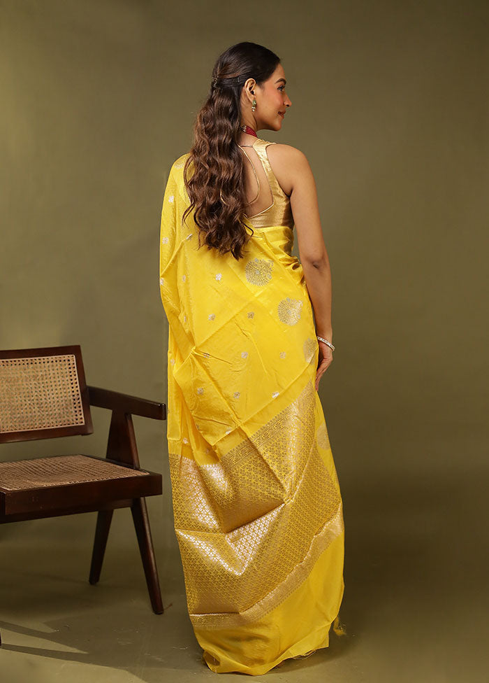 Yellow Dupion Silk Saree With Blouse Piece