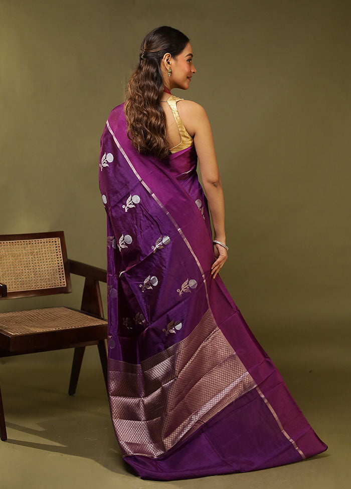 Purple Dupion Silk Saree With Blouse Piece