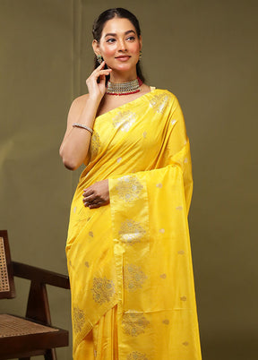Yellow Dupion Silk Saree With Blouse Piece