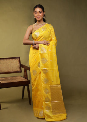 Yellow Dupion Silk Saree With Blouse Piece