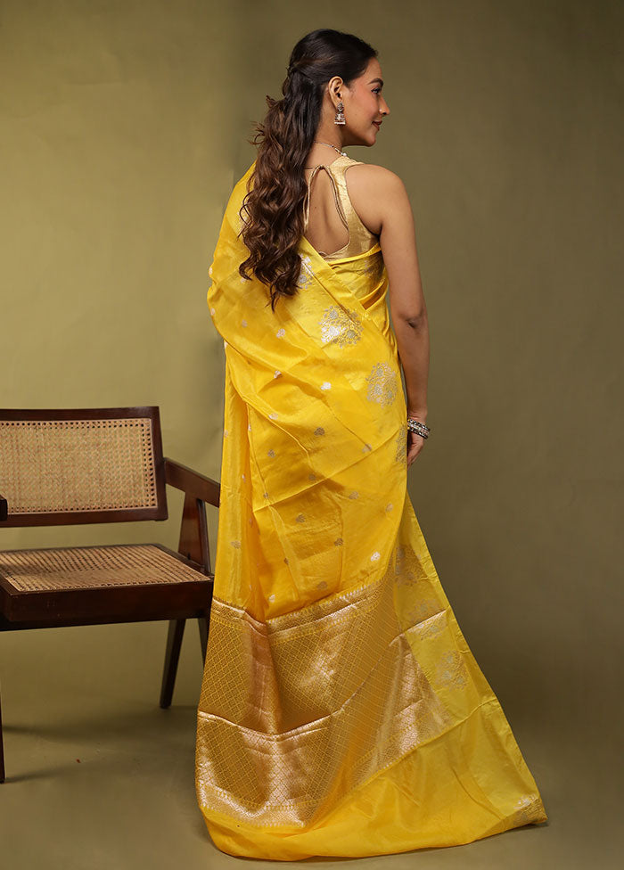 Yellow Dupion Silk Saree With Blouse Piece