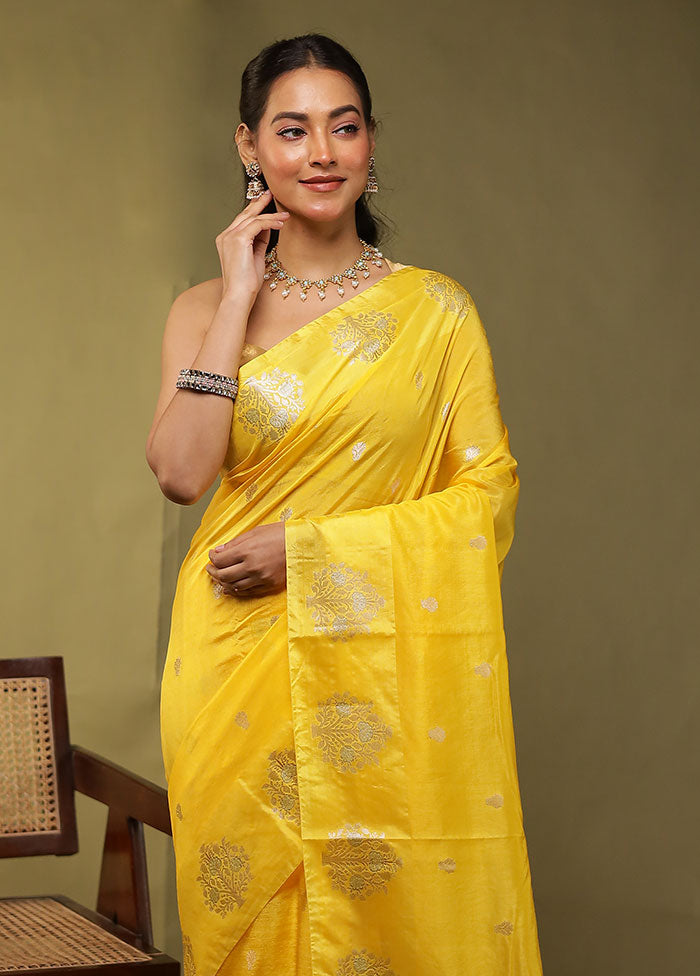 Yellow Dupion Silk Saree With Blouse Piece