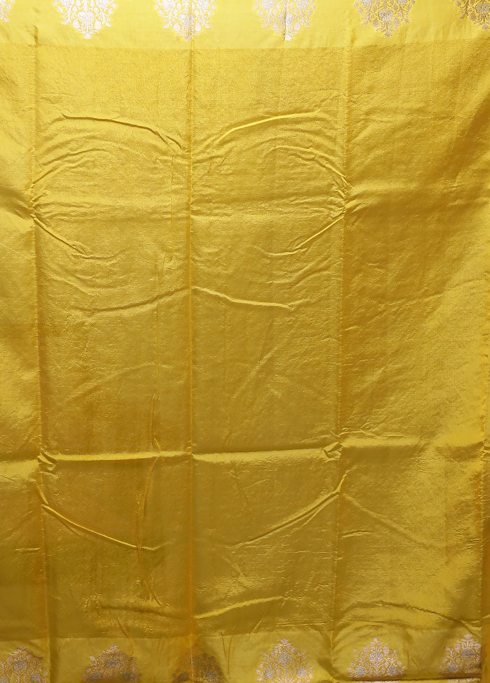 Yellow Dupion Silk Saree With Blouse Piece