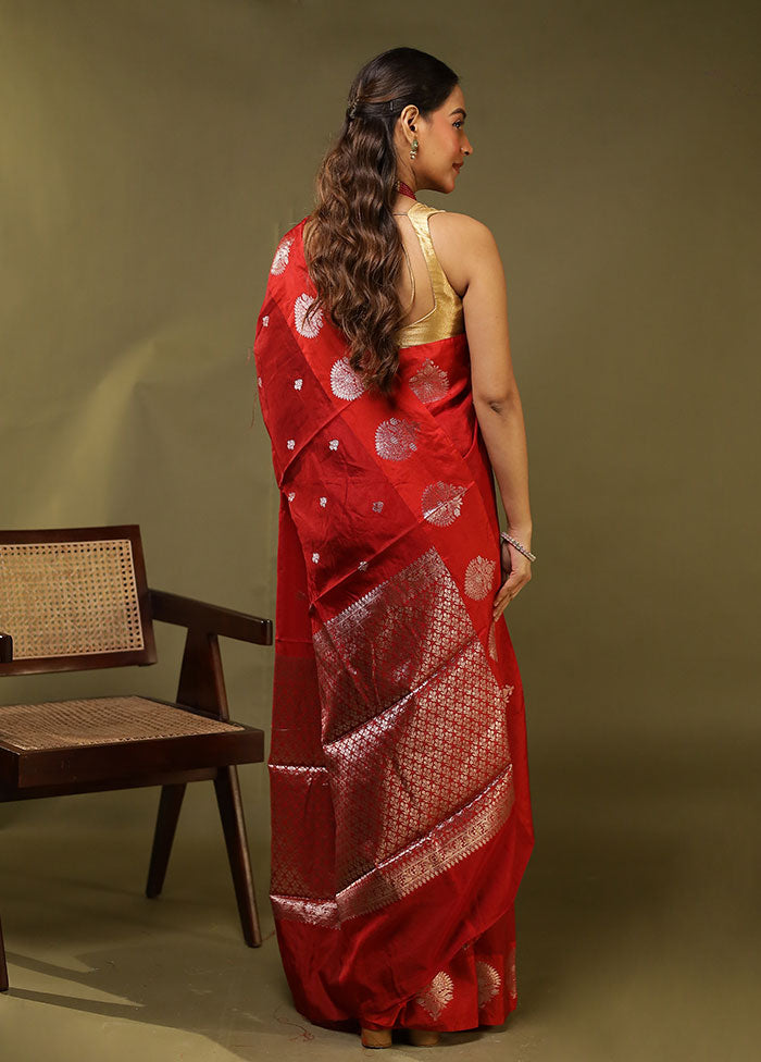 Red Dupion Silk Saree With Blouse Piece