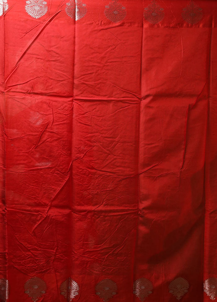 Red Dupion Silk Saree With Blouse Piece