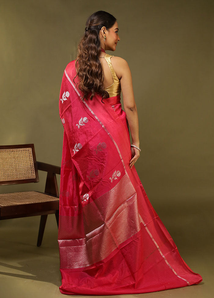 Pink Dupion Silk Saree With Blouse Piece