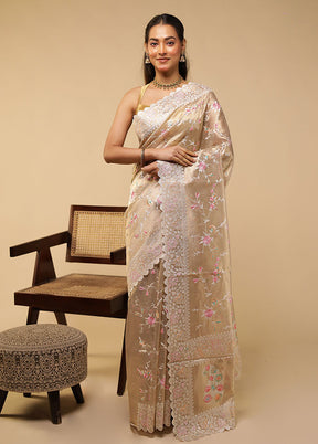 Cream Tissue Silk Saree With Blouse Piece