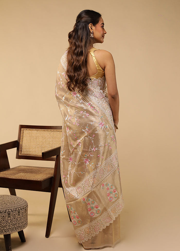 Cream Tissue Silk Saree With Blouse Piece