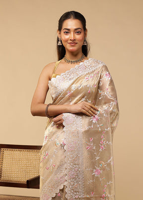Cream Tissue Silk Saree With Blouse Piece