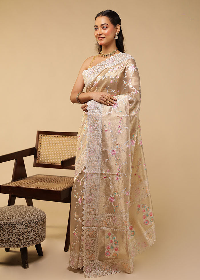 Cream Tissue Silk Saree With Blouse Piece