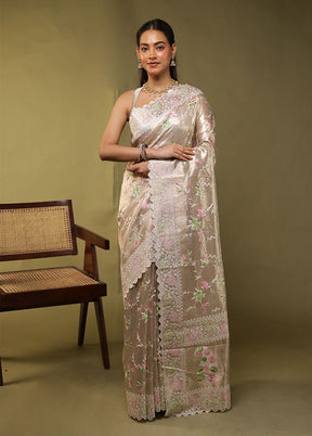 Cream Tissue Silk Saree With Blouse Piece