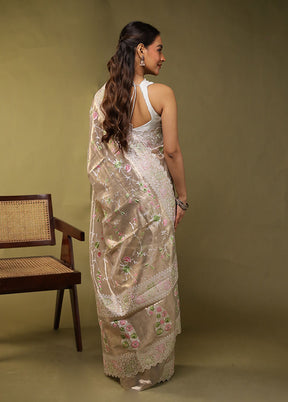 Cream Tissue Silk Saree With Blouse Piece