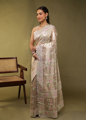 Cream Tissue Silk Saree With Blouse Piece