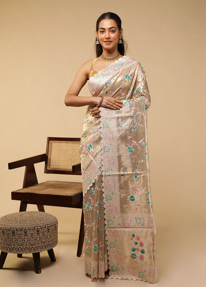 Cream Tissue Silk Saree With Blouse Piece