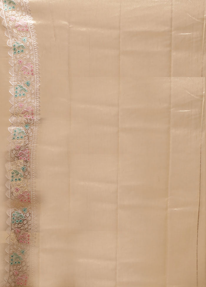 Cream Tissue Silk Saree With Blouse Piece