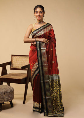 Red Handloom Bomkai Pure Silk Saree With Blouse Piece