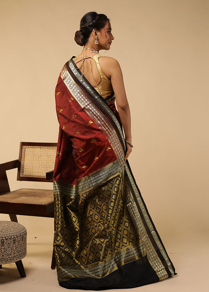 Red Handloom Bomkai Pure Silk Saree With Blouse Piece