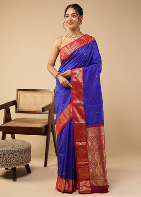 Blue Kanjivaram Silk Saree With Blouse Piece