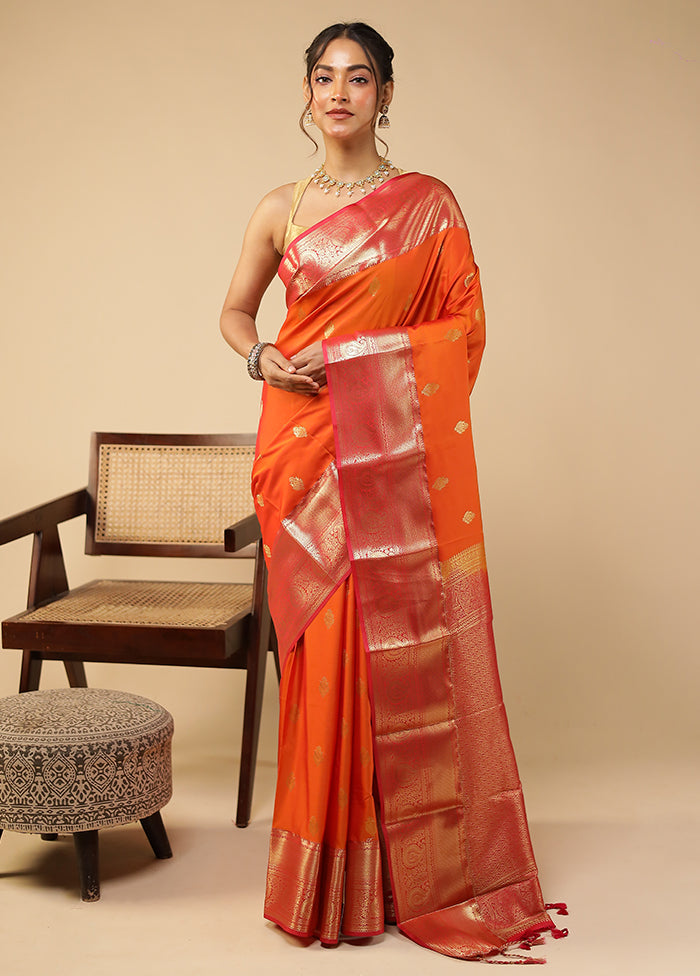 Orange Kanjivaram Silk Saree With Blouse Piece
