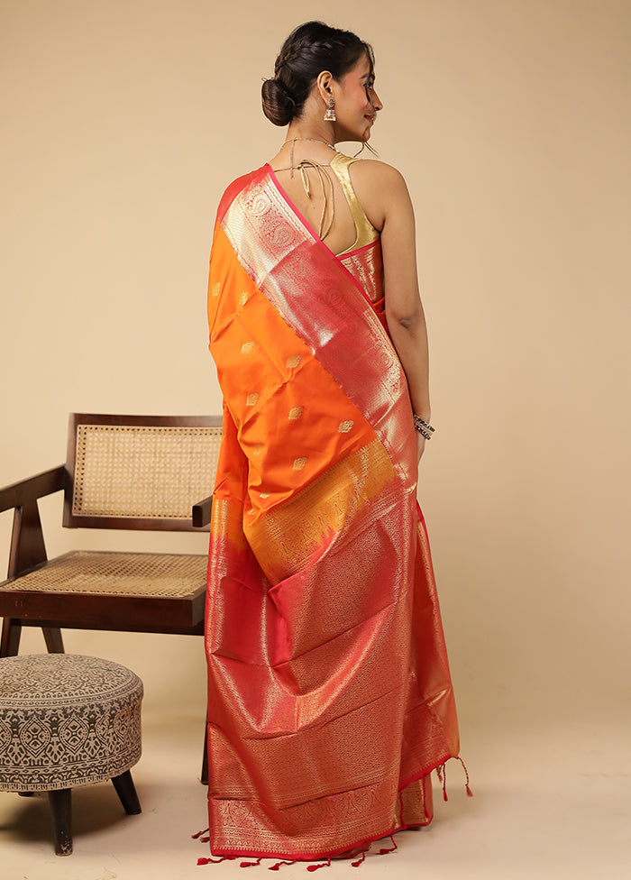 Orange Kanjivaram Silk Saree With Blouse Piece
