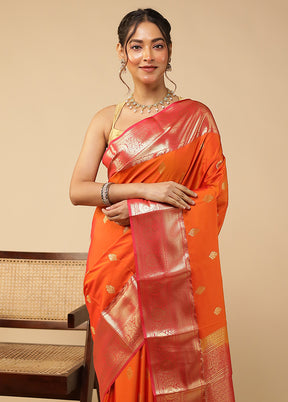 Orange Kanjivaram Silk Saree With Blouse Piece
