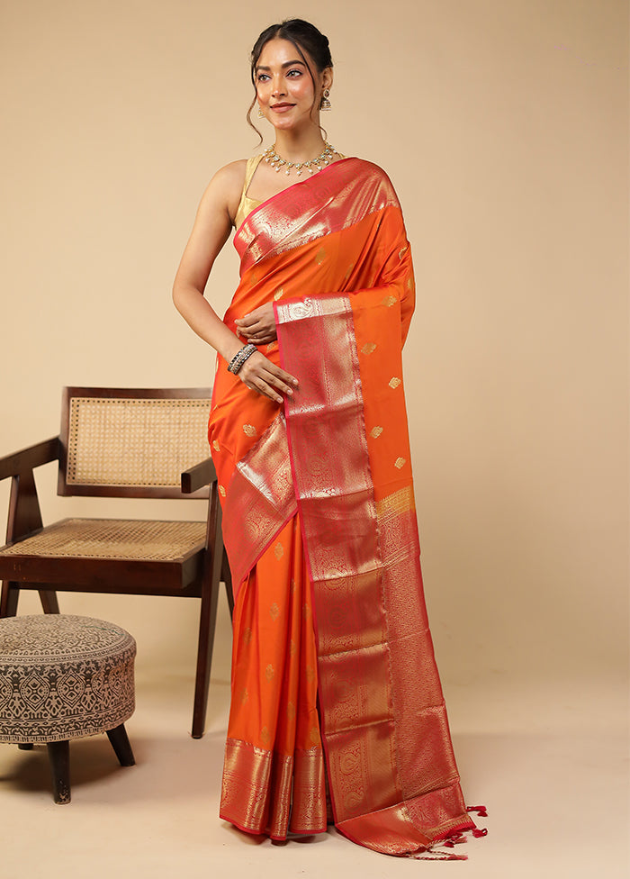 Orange Kanjivaram Silk Saree With Blouse Piece