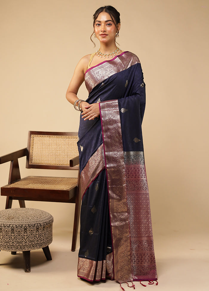 Blue Kanjivaram Silk Saree With Blouse Piece