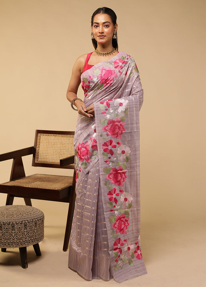 Purple Pure Cotton Saree With Blouse Piece