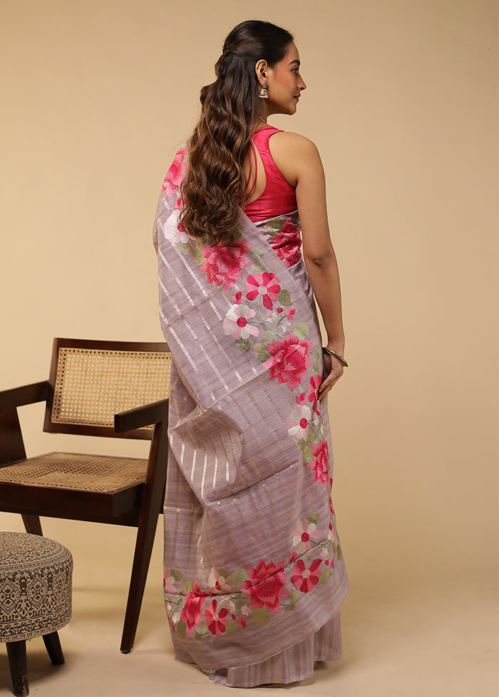 Purple Pure Cotton Saree With Blouse Piece