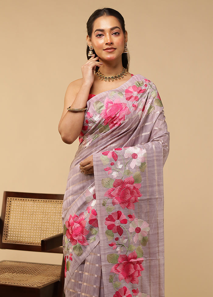 Purple Pure Cotton Saree With Blouse Piece