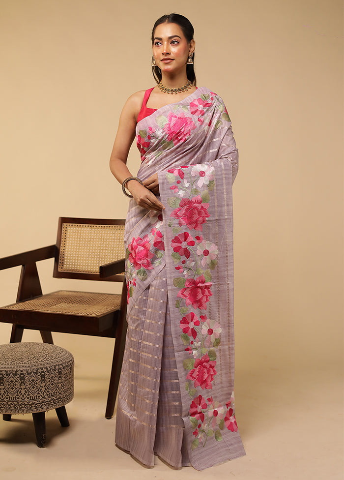 Purple Pure Cotton Saree With Blouse Piece