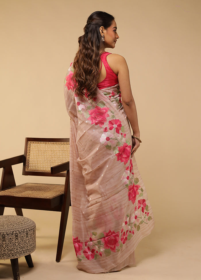 Purple Pure Cotton Saree With Blouse Piece