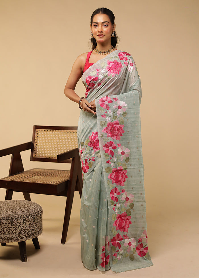 Green Pure Cotton Saree With Blouse Piece