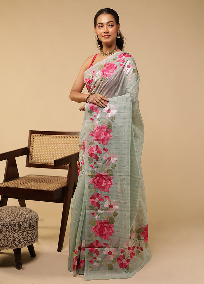 Green Pure Cotton Saree With Blouse Piece