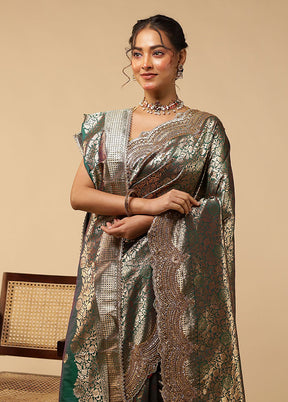 Green Handloom Pure Georgette Saree With Blouse Piece