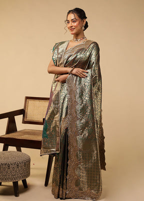Green Handloom Pure Georgette Saree With Blouse Piece