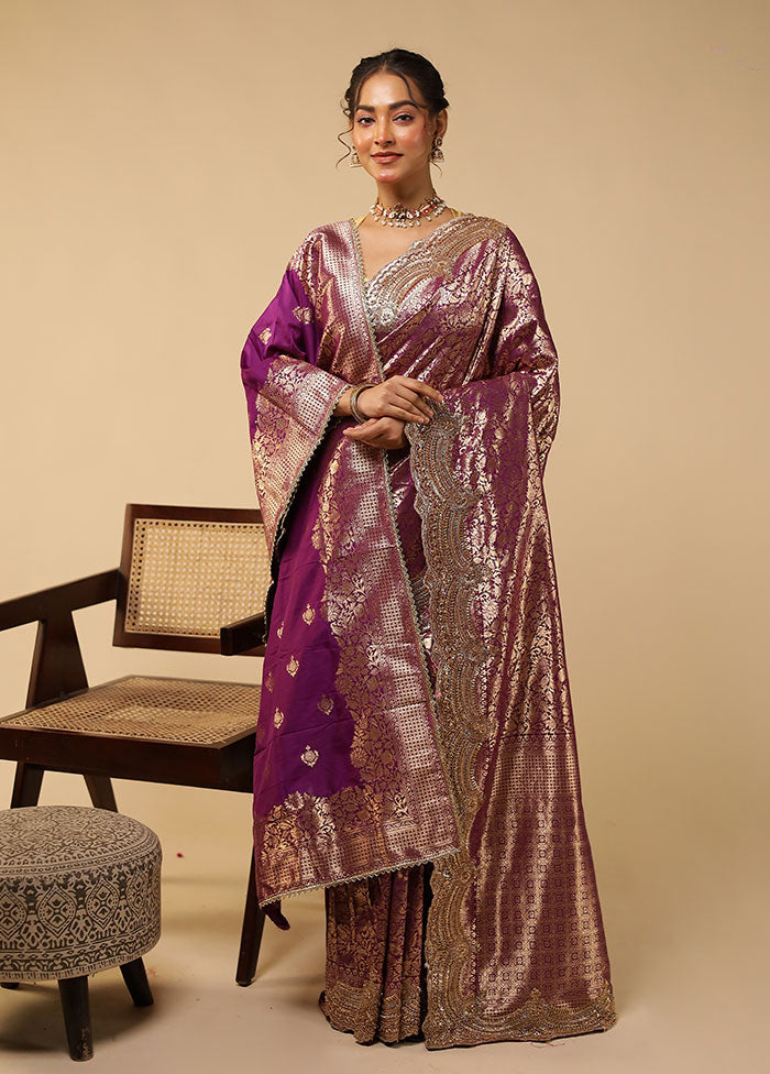 Purple Handloom Pure Georgette Saree With Blouse Piece