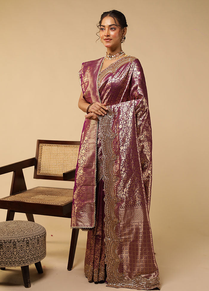 Purple Handloom Pure Georgette Saree With Blouse Piece