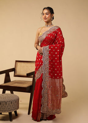 Red Handloom Pure Georgette Saree With Blouse Piece