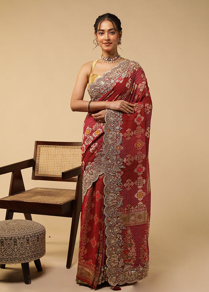 Maroon Handloom Pure Georgette Saree With Blouse Piece