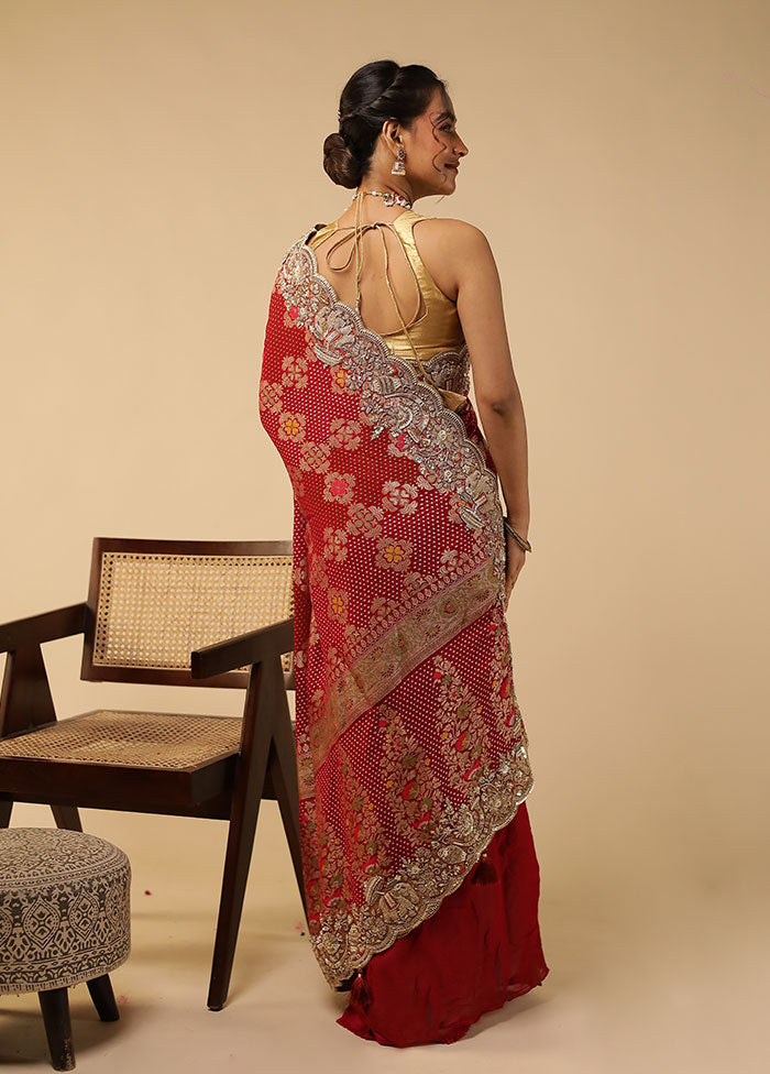 Maroon Handloom Pure Georgette Saree With Blouse Piece