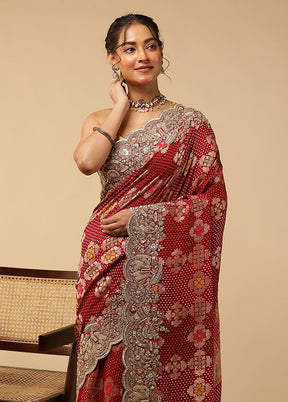 Maroon Handloom Pure Georgette Saree With Blouse Piece