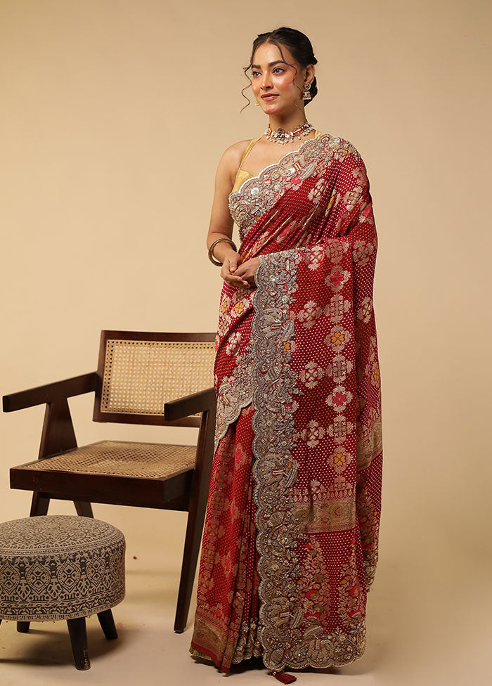 Maroon Handloom Pure Georgette Saree With Blouse Piece