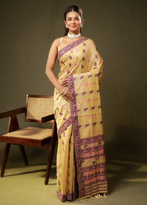 Cream Assam Silk Saree With Blouse Piece