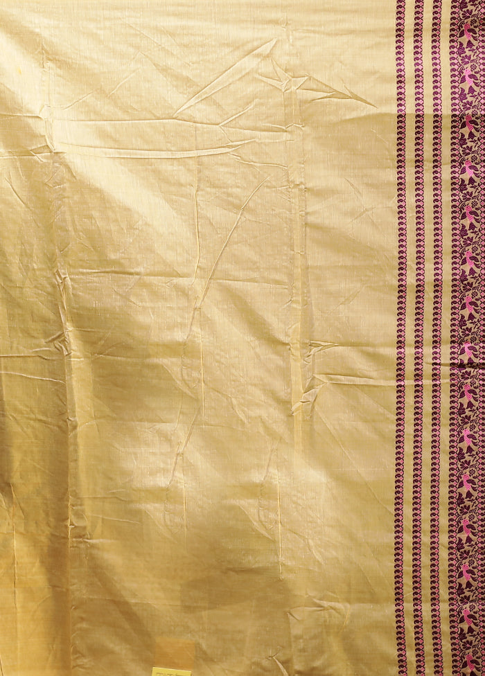 Cream Assam Silk Saree With Blouse Piece