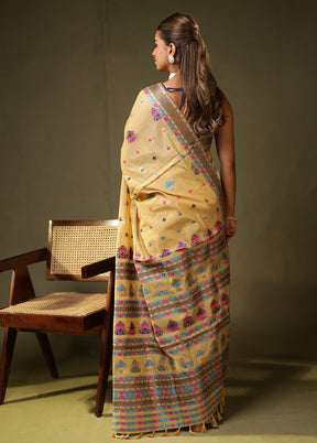 Cream Assam Silk Saree With Blouse Piece