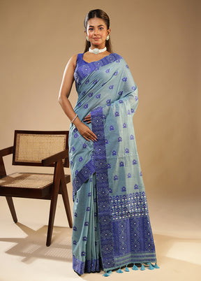 Blue Assam Silk Saree With Blouse Piece