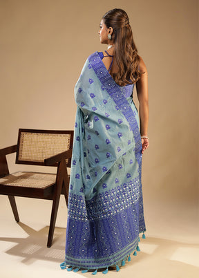 Blue Assam Silk Saree With Blouse Piece